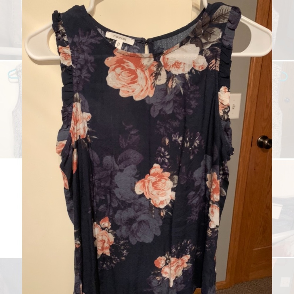 Navy Blue Floral Tank Top
